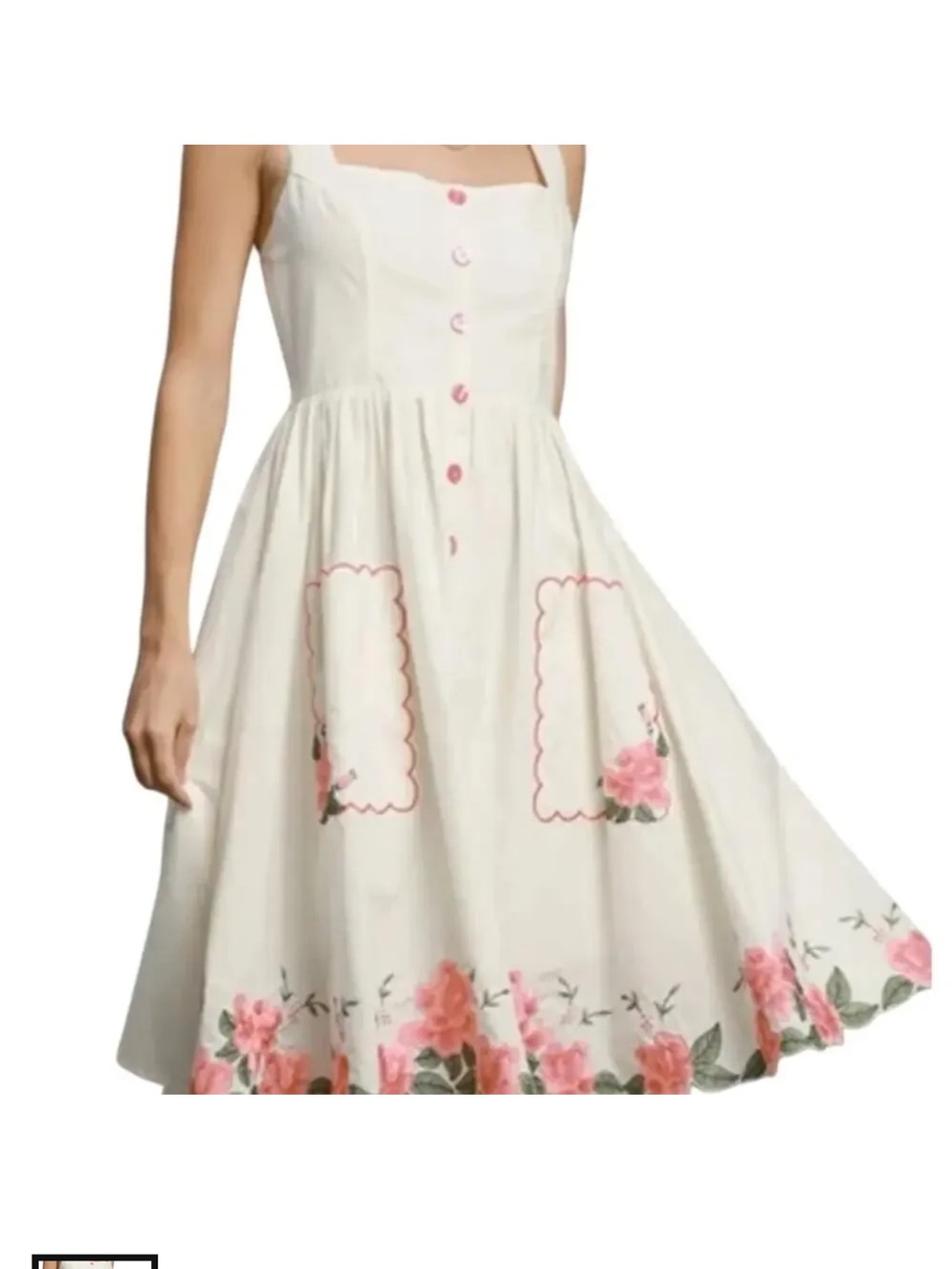 Umgee white Midi Dress with Pink Floral Border